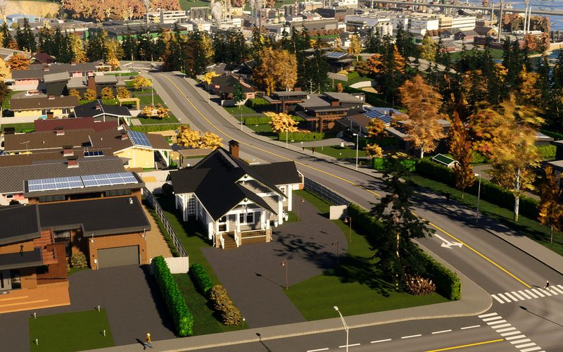 A leafy suburb of detached houses in autumn