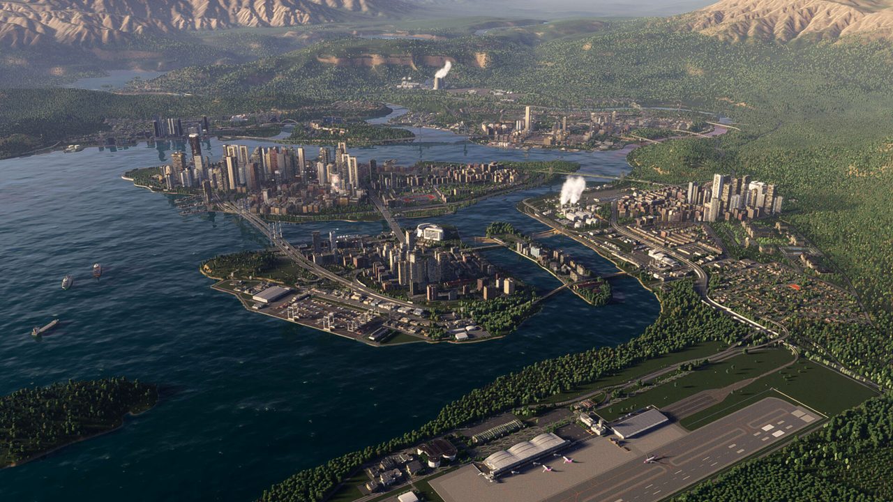 A city spreading across an estuary