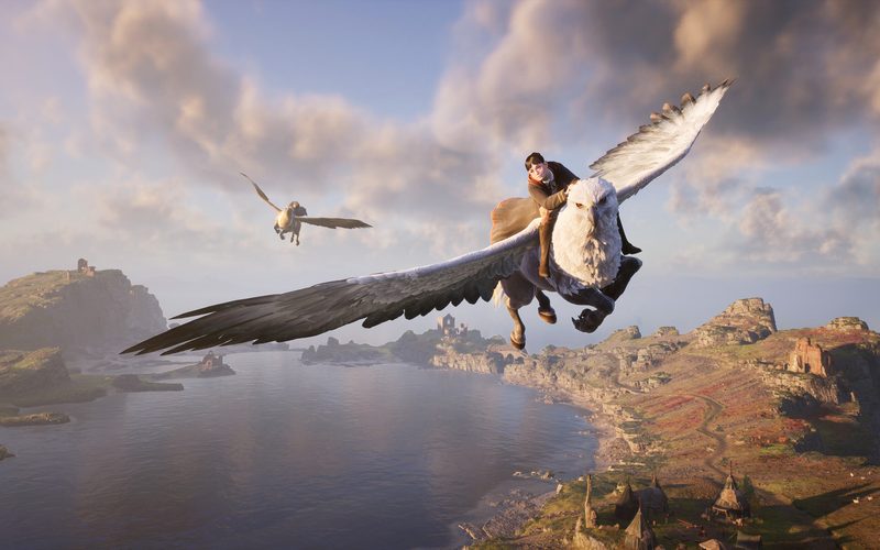 Flying over the Highlands coast on a hippogriff