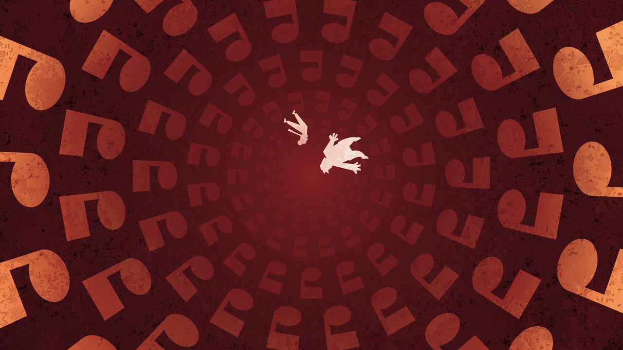 A chapter set inside a swirl of giant music notes
